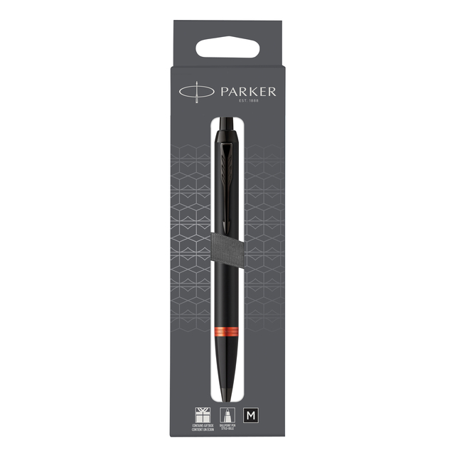 Stylo bille Parker IM Black Orange Vibrant Ring Medium blister