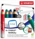 Crayon tableau blanc STABILO MARKdry 648/4 + taille-crayon microfibre assorti étui 4 pièces