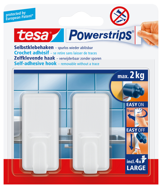 Crochet tesa Powerstrips® LARGE Classic adhésif amovible blanc 2 pièces