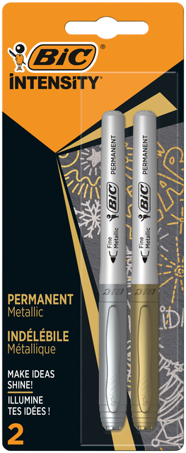 Viltstift Bic Intensity rond perm F mtl zilver en goud blister à 2st