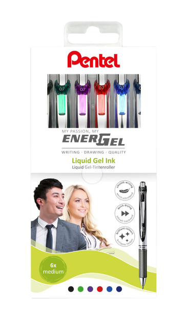Roller gel Pentel BL77 EnerGel Medium assorti 6 pièces