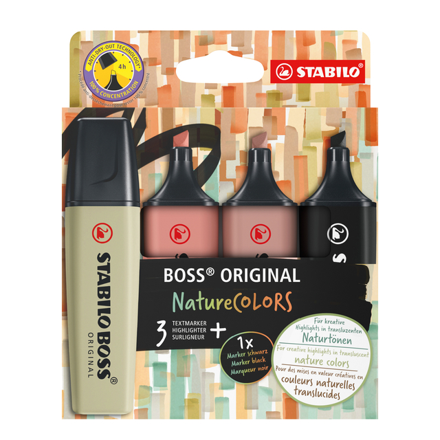 Surligneur STABILO Boss 70/4 NatureCOLORS étui 4 pièces
