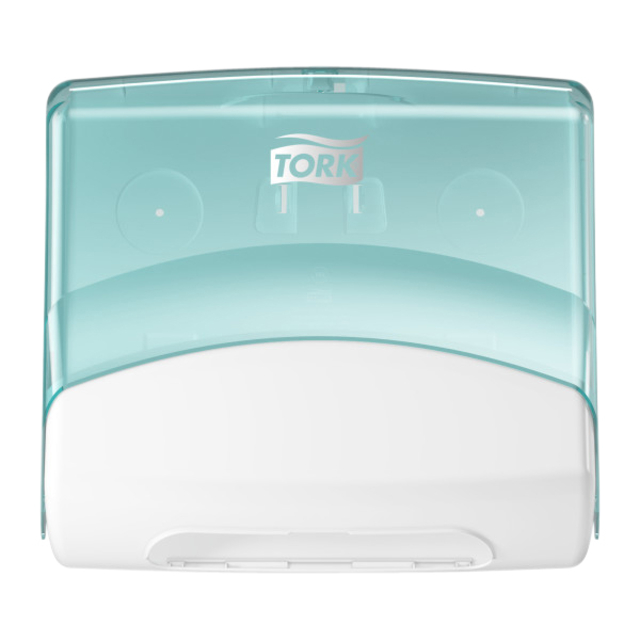 Distributeur chiffon de nettoyage Tork W4 Performance mural plié 654000 blanc/turquoise