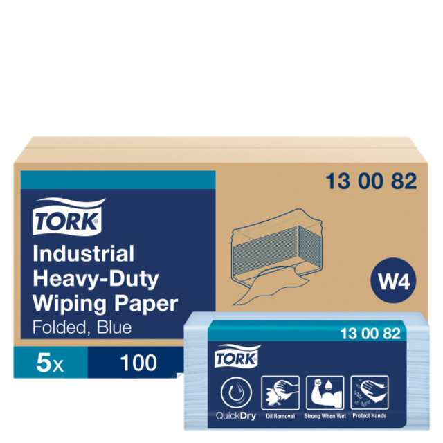 Papier de nettoyage Tork Premium Industrial Heavy-Duty W4 130082 plié 3 ép 5x 100 feuilles bleu