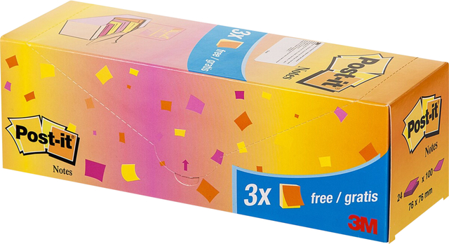 Bloc-mémos 3M Post-it COLCAB 76x76mm assorti néon 21+3 gratuits