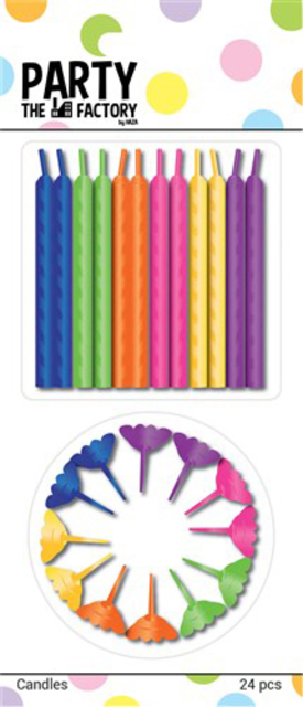 Bougies anniversaire couleur assorti 24 pièces