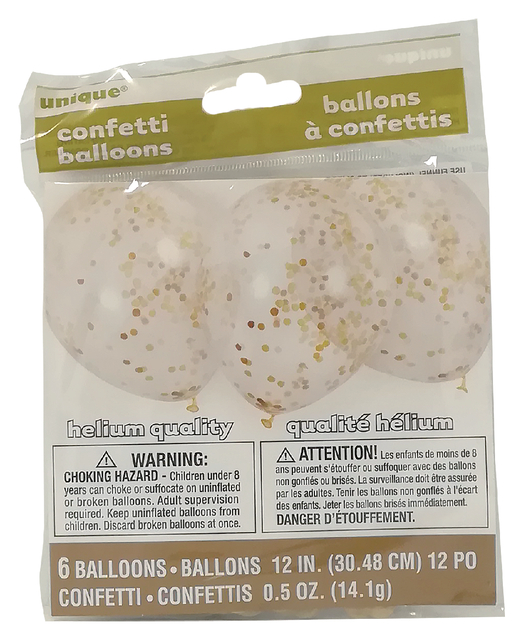 Ballon transparant met goud confetti 6 stuks 30cm