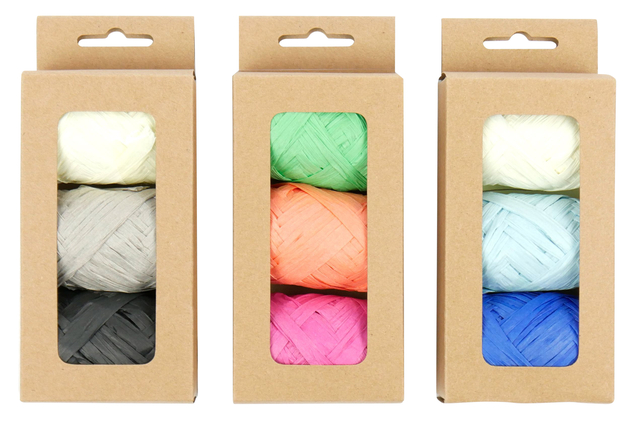 Ruban raphia assorti orange/vert/rose