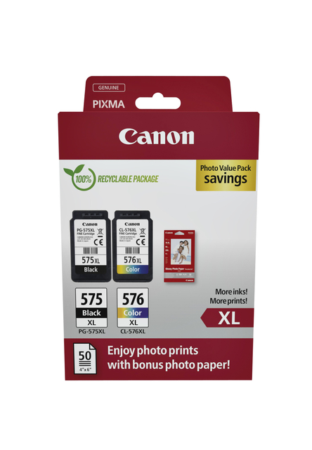 Cartouche d'encre Canon PG-575XL + CL-576XL noir+couleur+ papier