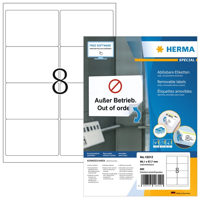 Etiquette amovible HERMA 10312 99,1x67,7mm blanc 800 étiquettes