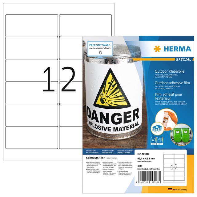 Etiquette HERMA 9538 99,1x42,3 résistante intempéries blanc 480 étiquettes