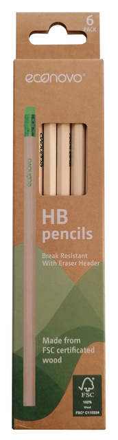 Crayon Econovo HB avec embout gomme blister 6 pièces