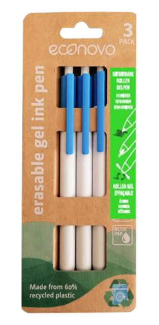 Stylo gel effaçable Econovo Fin bleu blister 3 pièces