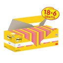 Notes 3M Post-it 654-COL 76x76mm couleurs assorti lot promo