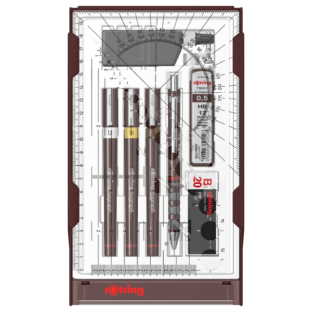 Tekenset rOtring Isograph college 0.25mm, 0.35mm en 0.5mm 34 stuks