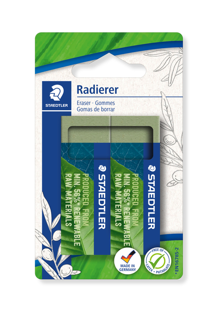 Gum Staedtler Eco 52680 65x23x10mm olijfgroen blister à 2 stuks