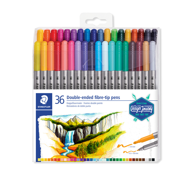 Kleurstift Staedtler 3200 dubbele punt fijn en ultrafijn assorti 36st