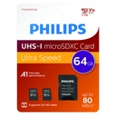 Carte mémoire Philips Micro SDXC Classe 10 UHS-I U1 64Go 2 pièces