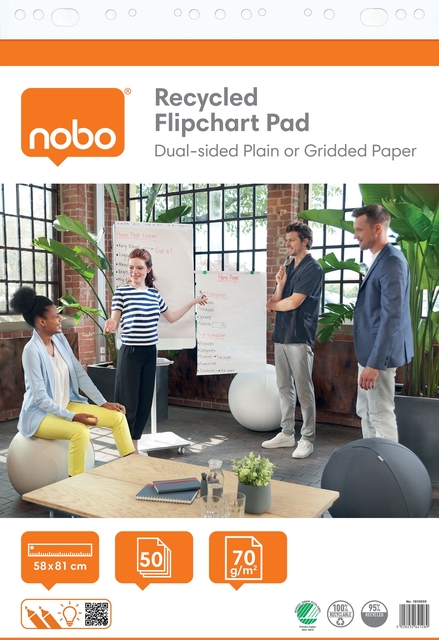 Papier pour chevalet de conférence Nobo Premium 60x85cm double face rouleau 50 feuilles