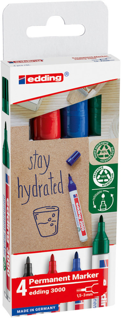 Viltstift edding 3000 creatief rond 1.5-3mm assorti blister à 4 stuks