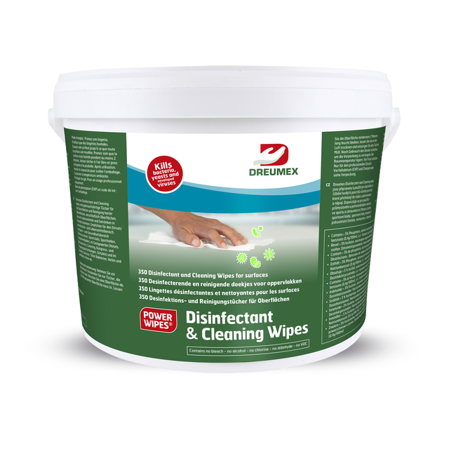 Lingette désinfectante Dreumex Disinfectant & Cleaning seau 350 pièces blanc