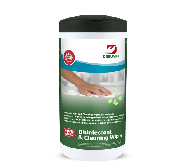 Desinfectiedoekjes Dreumex Disinfectant & Cleaning bus 80 stuks wit