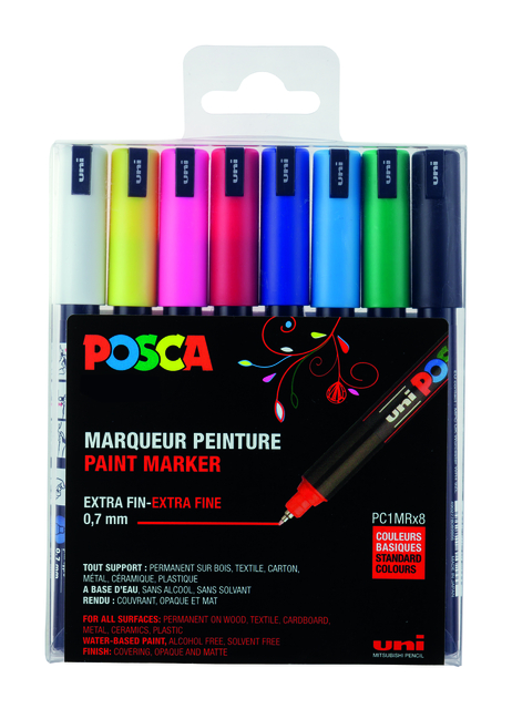 Paintmarker Uni POSCA PC1MR extra fijn assorti set à 8 stuks