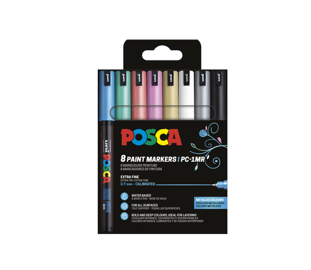 Marqueur peinture Posca PC1MR Extra Fin assorti métal