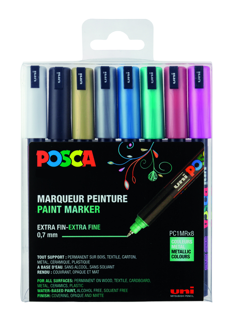 Marqueur peinture Posca PC1MR Extra Fin assorti métal