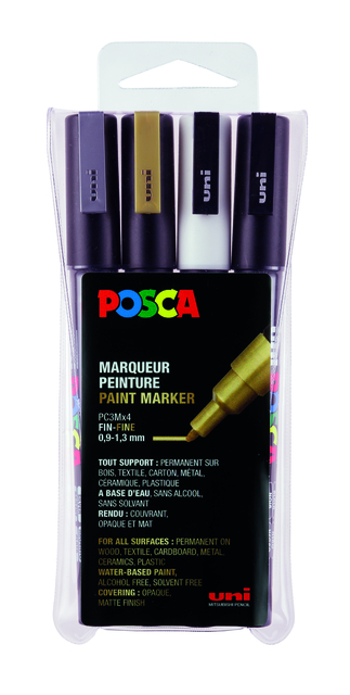 Paintmarker Uni POSCA PC3M fijn assorti set à 4 stuks