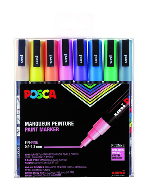 Paintmarker Uni POSCA PC3M fijn pastel assorti set à 8 stuks