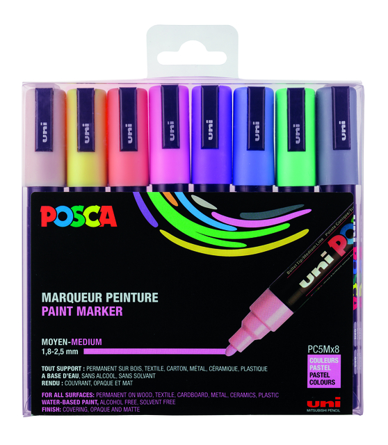 Marqueur peinture Posca PC5M Medium pastel assorti set 8 pièces