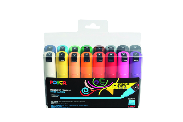 Paintmarker Uni POSCA PC7M breed assorti set à 16 stuks