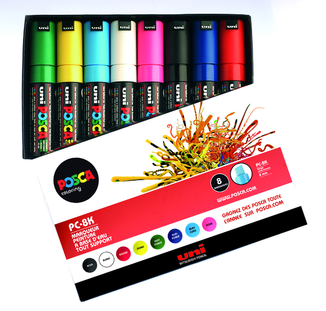 Marqueur peinture Posca PC8K Large biseau assorti set 8 pièces