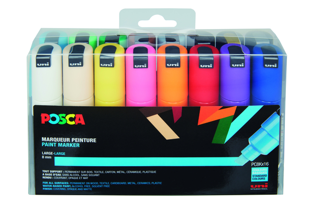 Marqueur peinture Posca PC8K Large biseau assorti set 16 pièces