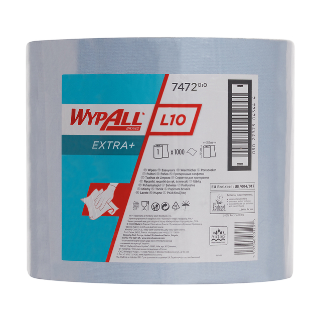 Chiffon d'essuyage WypAll L10 Extra 7472 1 épaisseur 235mmx380m 1000 feuilles bleu