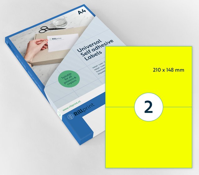 Etiket Rillprint 210x148mm fluor geel 200 stuks