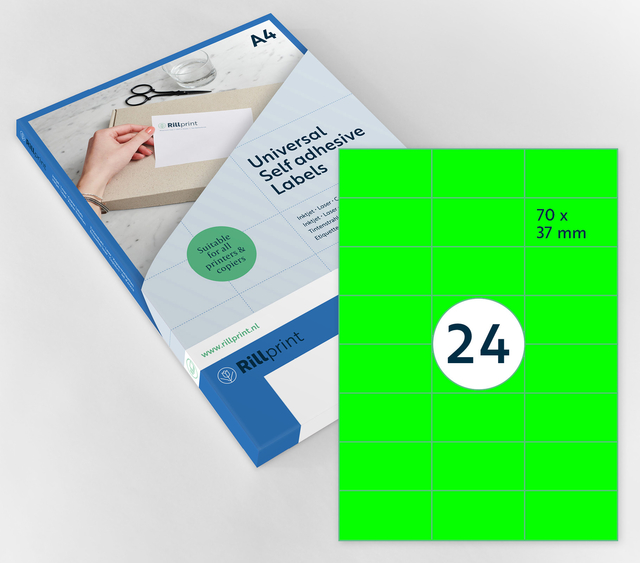 Etiket Rillprint 70x37mm fluor groen 2400 stuks