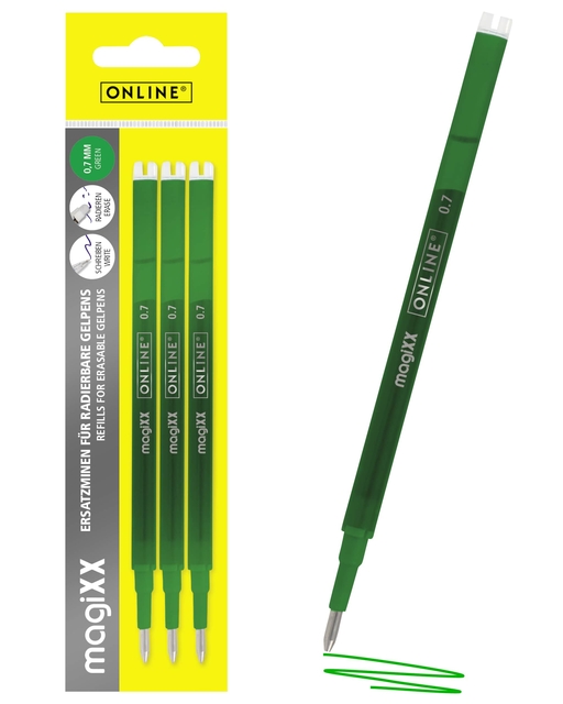 Recharge stylo gel Online MagiXX 0,7mm vert blister 3 pièces