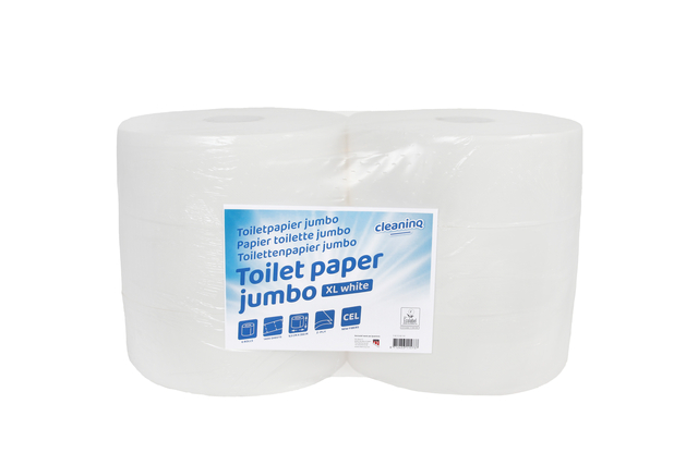 Toiletpapier Cleaninq T1 jumbo groot 2-laags 6x350m wit