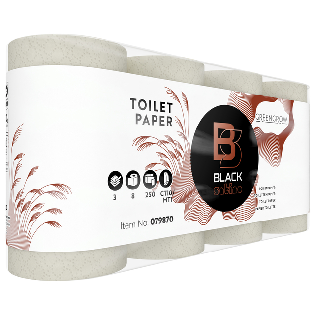 Papier toilette BlackSatino MT1 GreenGrow 079870 3 épaisseurs 8x 250 feuilles naturel
