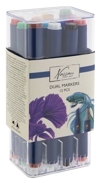 Marqueur à alcool Nassau Arts pointe duo set 12 couleurs
