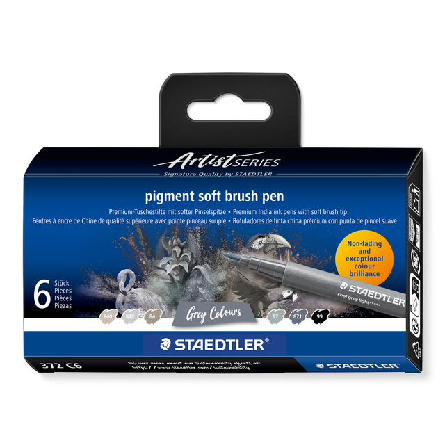 Brushpen Staedtler pigment pen etui à 6 grijze kleuren