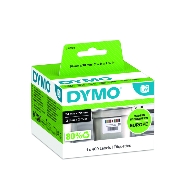 Etiket Dymo LabelWriter voedselhoudbaarheid 54x70mm 1 rol á 400 etiketten wit