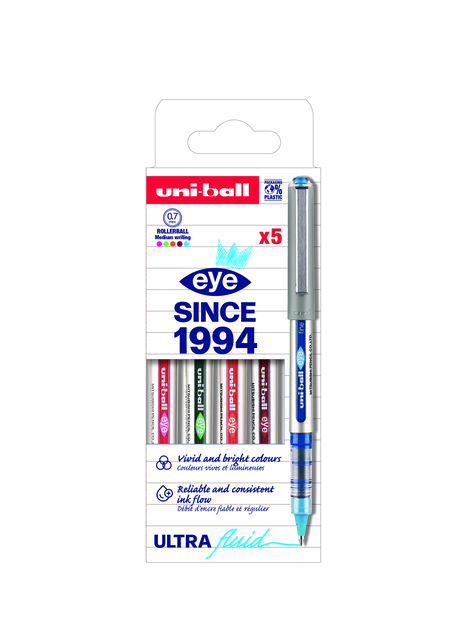 Roller Uni-Ball UB157 Medium assorti 5 pièces