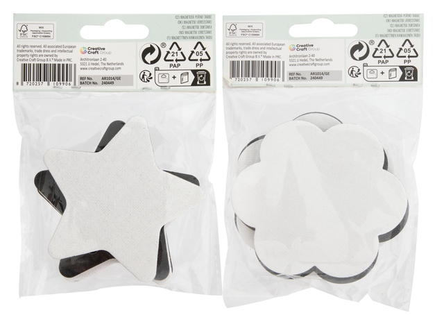 Canvas Nassau fine art ster en bloem 7,5cm magnetisch 4 stuks