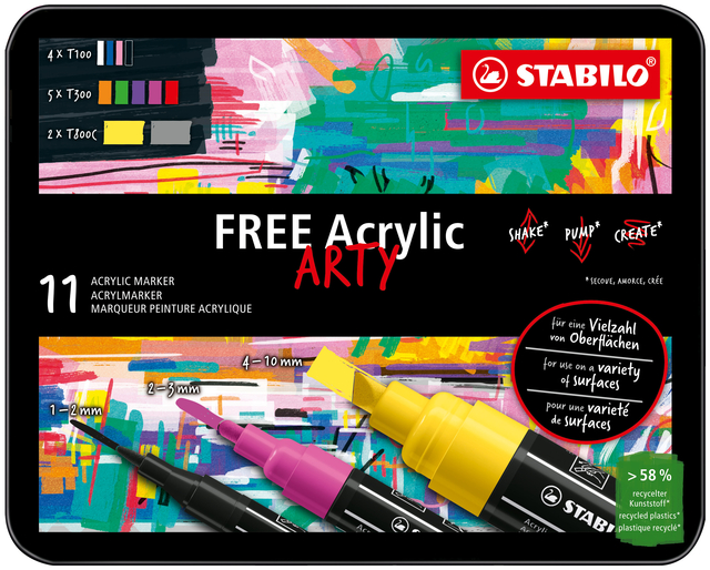 Marqueur peinture STABILO Free Acrylic kit starter assorti 11 pièces