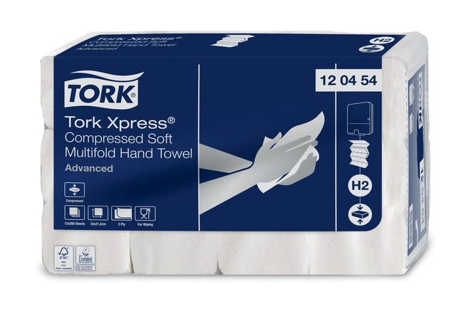 Essuie-mains Tork H2 Xpress compressé Advanced 120454 Multifold 2 épaisseurs 212x320mm 12x 200fls blanc