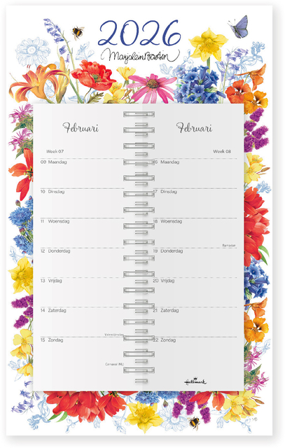 Calendrier 2026 Marjolein Bastin Fleurs sur support 7 jours/1 page