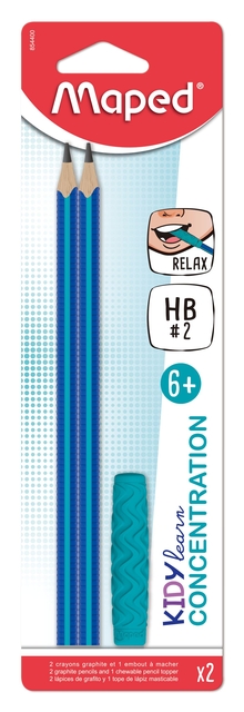 Potlood Maped Kidy Learn Concentration met kauwtopper blauw 3 stuks